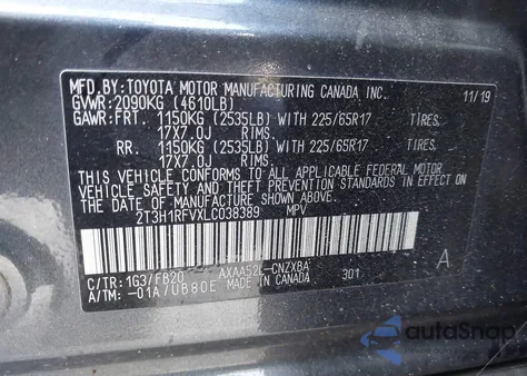 2020 Toyota Rav4 Le from USA, damaged, VIN 2T3H1RFVXLC038389